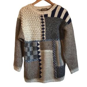 VINTAGE Runaway Bay patchwork wool angora blend knit sweater  Small oversized